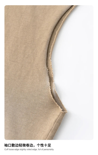 ZODF 2025 Summer 285gsm Washed Tank Tops For Men Unisex American Retro Cut Distressed Oversized Sleeveless TEE Vest HY1006