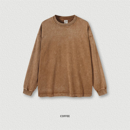 ZODF Retro 2025 Men Autumn Batik Washed T Shirt Unisex Oversized Basic Long Sleeve Solid 270gsm Cotton T-Shirts Tees HY0641