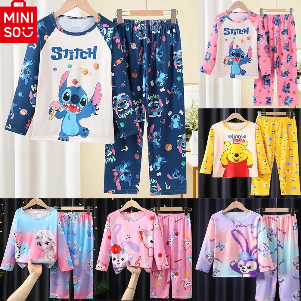 MINISO Disney Kids Pajamas Boys Pyjama Sets Long Sleeve Frozen Princess Elsa Winnie the Pooh Child Clothing Toddler Girl Pijamas