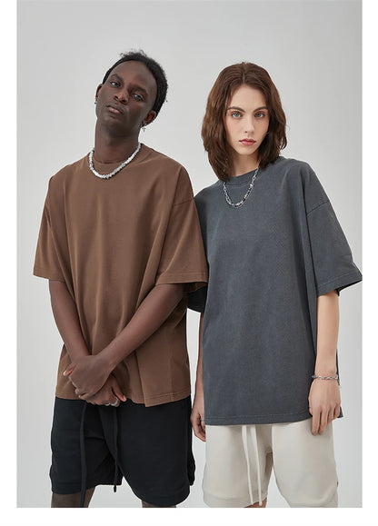 ZODF New Summer Solid Washed Cotton T-Shirts Streetwears For Men Unisex Retro High Street 275gsm Basic Tees Brand Tops HY0071