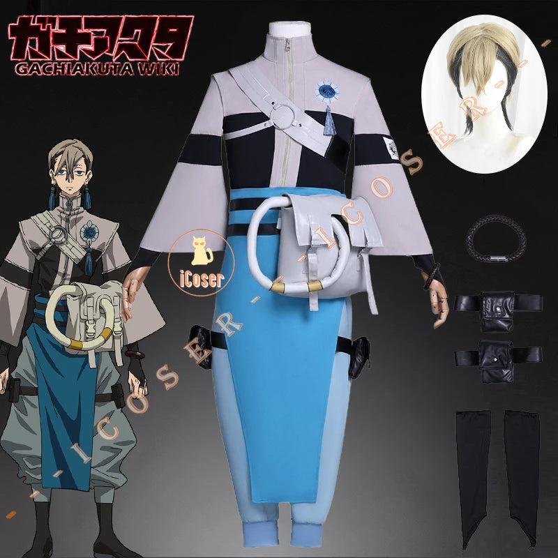 Anime Gachiakuta Zanka Nijiku Cosplay Costume Wig Uniform Earrings Akuta Cleaners Halloween Party for Women Men Carnival Props