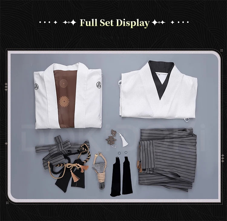 Kotoyuki Tsuneki Cosplay Costume Game【S-2XL】DokiDoki-R Men White Black Kimono Fox Mask Cosplay Suits Plus Size