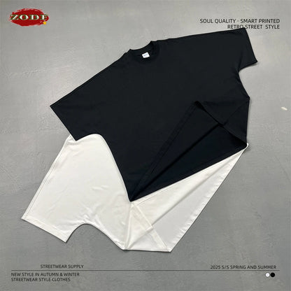ZODF Trendy 2025 Summer Men’s 275gsm Cotton Seamless Oversized O-Neck Casual T-Shirt HY1030
