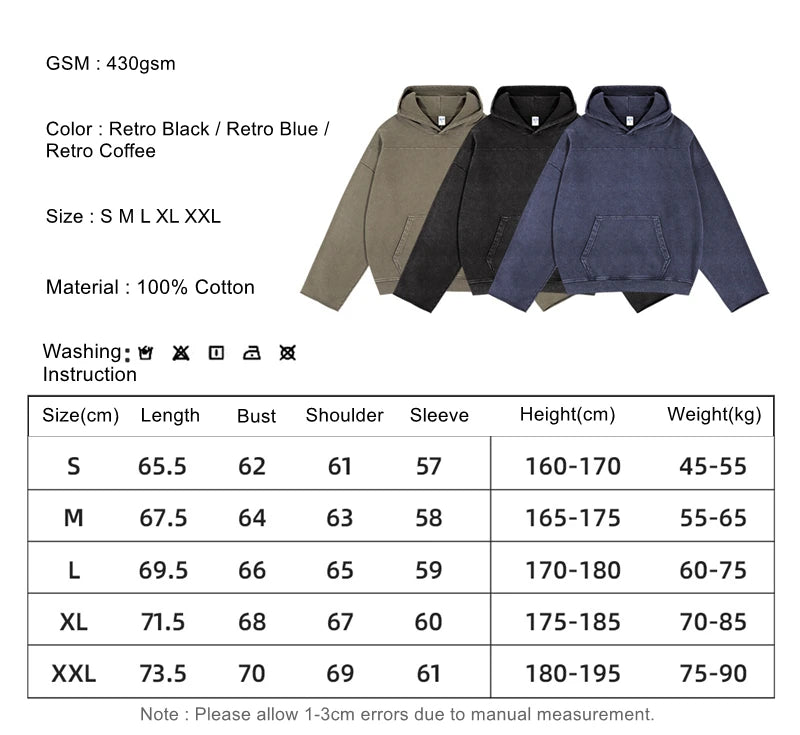 ZODF Fashion Heavy Weight 430gsm Washed Hoodie For Men Unisex Loose Edge Patchwork Distressed Hooded Pullovers Coat HY1098