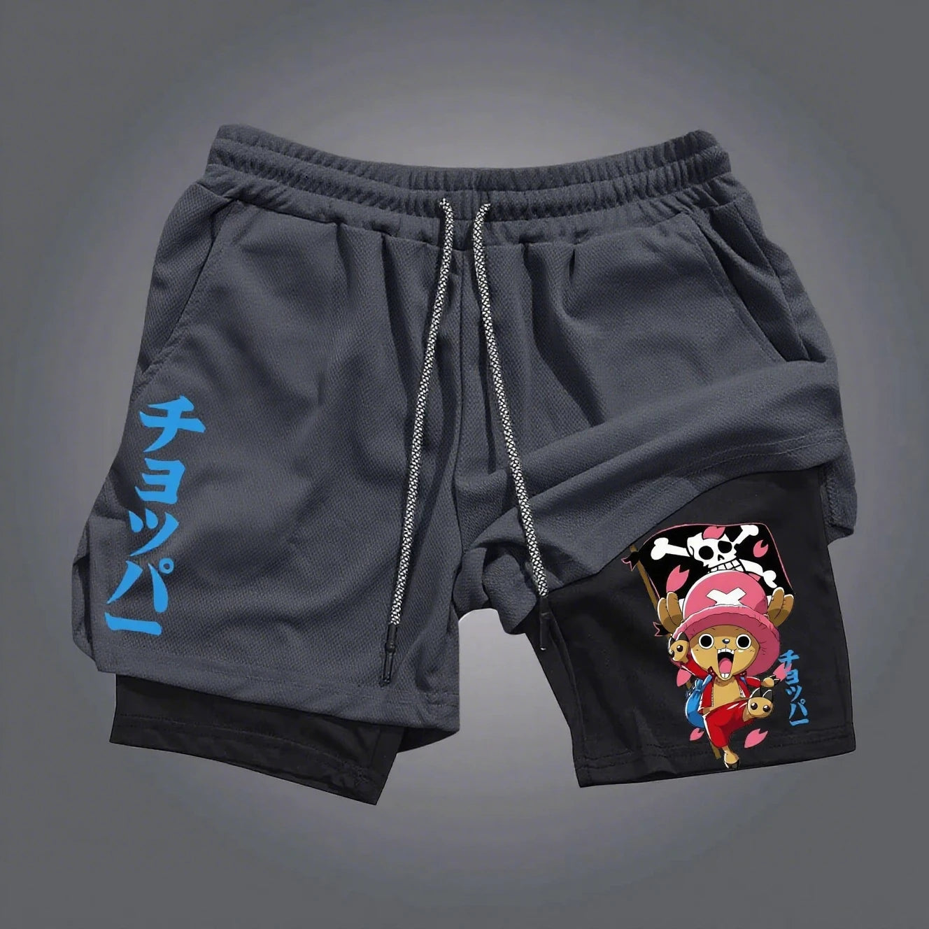 One Piece Chopper Anime Gym Shorts Men New Summer Japanese Cartoon Print Beach Pants Streetwear Double-layer 2-in-1 Sports Pants