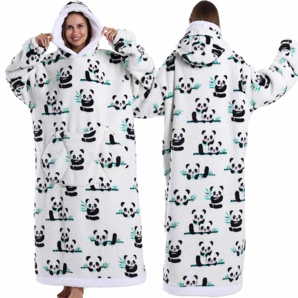 Halloween Oversized Blanket Hoodie for Adults Extra Long Plush Thick Wearable Blanket with Sleeves Women Men Winter Home Clothes