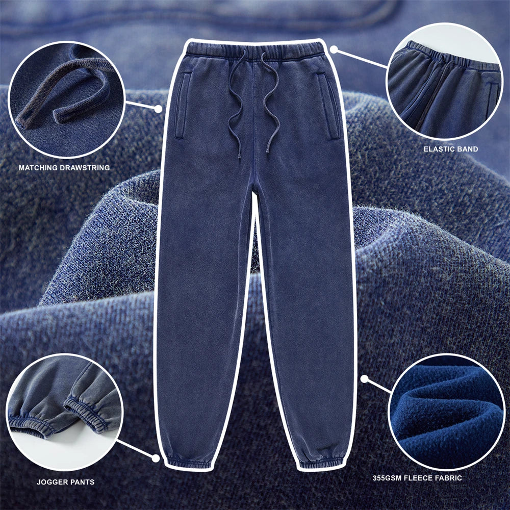 ZODF Winter Men Washed Thick Fleece 400gsm Loose Fit Joggers Sweatpants Streetwear HY0668