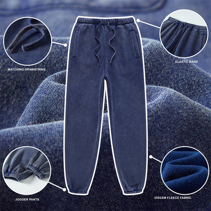 ZODF Winter Men Washed Thick Fleece 400gsm Loose Fit Joggers Sweatpants Streetwear HY0668