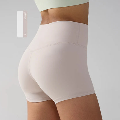 Solid Color Women’s High-Waisted Fitness Yoga Shorts – Quick Dry Breathable for Running & Cycling - Pink Coffee / L