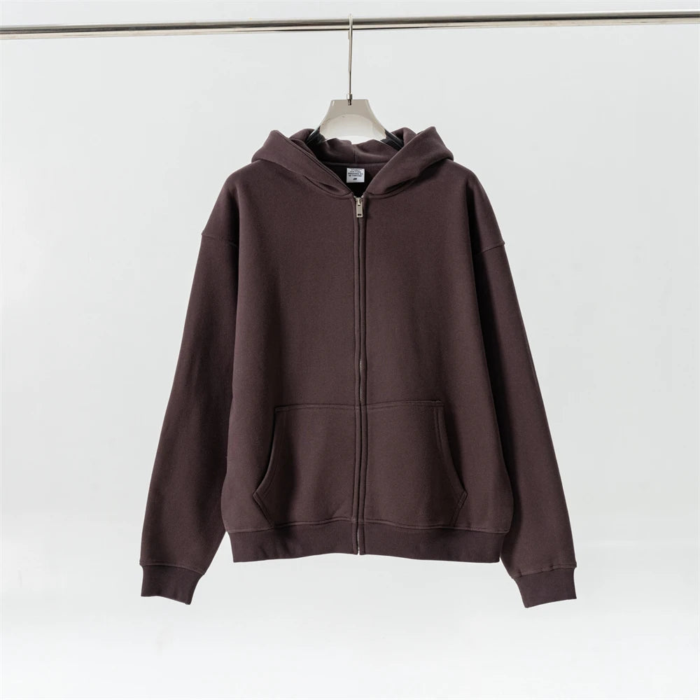 ZODF Fashion Winter Men Warm Zipper Fleece Hoodies Unisex Loose Basic 345gsm Knitted Hooded Hoodie Coats HY0904