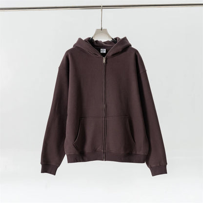 ZODF Fashion Winter Men Warm Zipper Fleece Hoodies Unisex Loose Basic 345gsm Knitted Hooded Hoodie Coats HY0904