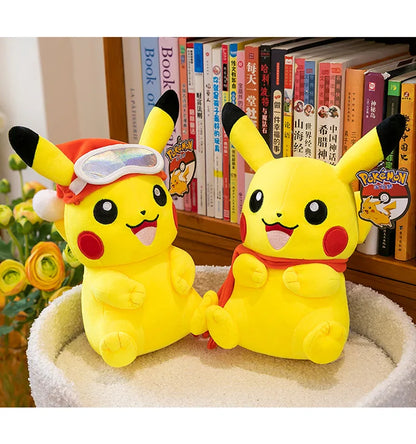 Pokemon Pikachu Plush Toys Anime Pokémon Plushie Dolls 25cm Kawaii Stuffed Pillow Skiing Pikachu Christmas Gifts for Childrens