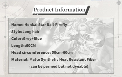 UWOWO Honkai Star Rail Firefly Cosplay Wig Long hair Grey Blue 60CM Hair Wig