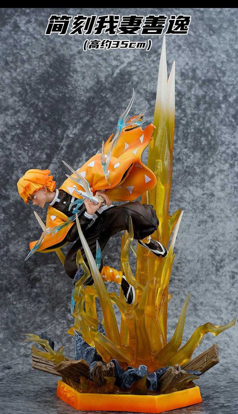 Demon Slayer Figure Agatsuma Zenitsu Double-Headed Luminescable Action Figurine Decoration Model Toys Gift 35cm Anime Statue Pv