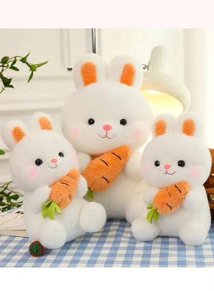 25-50cm Adorable Fuzzy Bunny Hold Carrot Plush Toy Stuffed White Rabbit with Foods on Hand Kids Hug Cuddly Plushie for Children