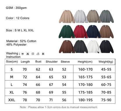 ZODF New 2025 Winter 350gsm Fleece Sweatshirts For Men Unisex Casual Loose Basic Solid O-Neck Thick Warm Pullovers HY0635