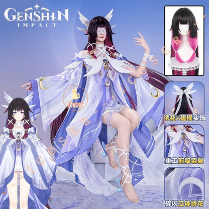 Genshin Impact Columbina Cosplay Costume Wig The Damselette Dress Uniform Eye Mask Eleven Fatui Harbingers Halloween Women Girls