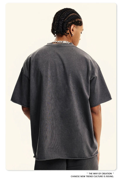 ZODF Retro 2024 Summer Men Washed Cotton T-Shirts  Unisex Women 310gsm Distressed Hem Loose Edge T Shirt Brand Tees HY0808