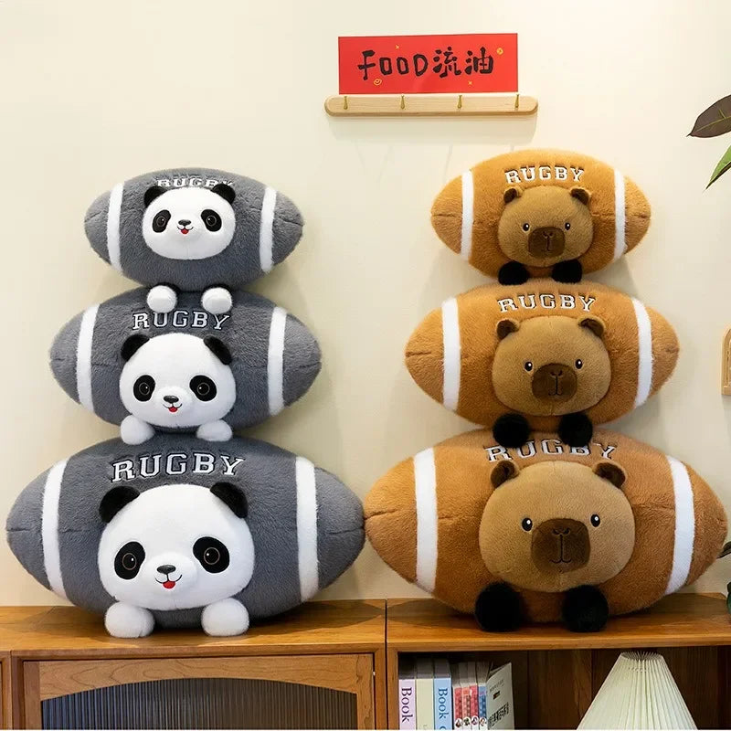 Creative Rugby Capybara Doll Cute Panda Plush Toys Pillow Capibara Seat Cushion Girls Children Birthday Gift Soft Stuffed Animal