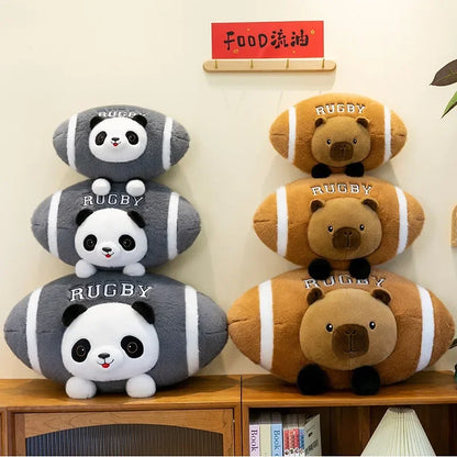 Creative Rugby Capybara Doll Cute Panda Plush Toys Pillow Capibara Seat Cushion Girls Children Birthday Gift Soft Stuffed Animal