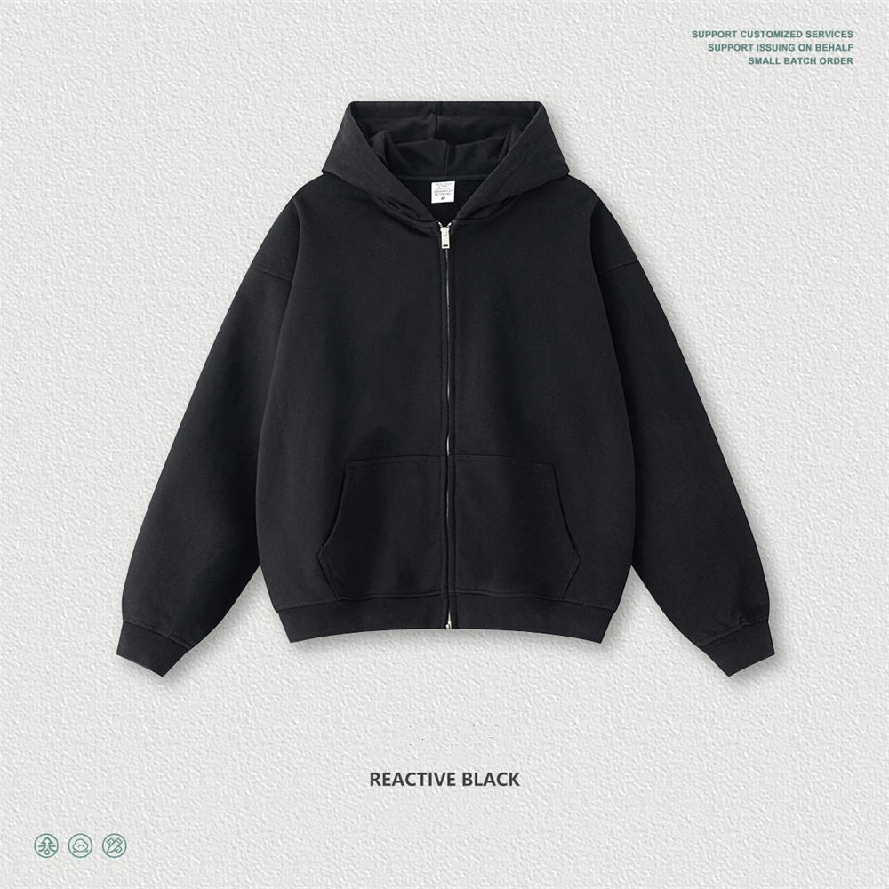 ZODF Trendy 2025 Heavy Weight 445gsm Zipper Hoodies For Man Unisex Casual Zip-up Hooded SweatShirts Coats HY1102