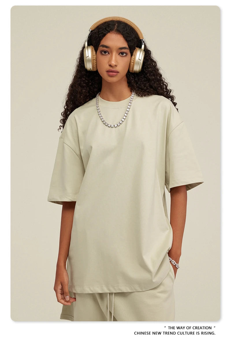 ZODF New 2025 Heavy Weight 305gsm Solid Cotton T Shirts For Men Unisex Summer Oversized Noshrink Basic T-Shirt Brand Tops HY0475