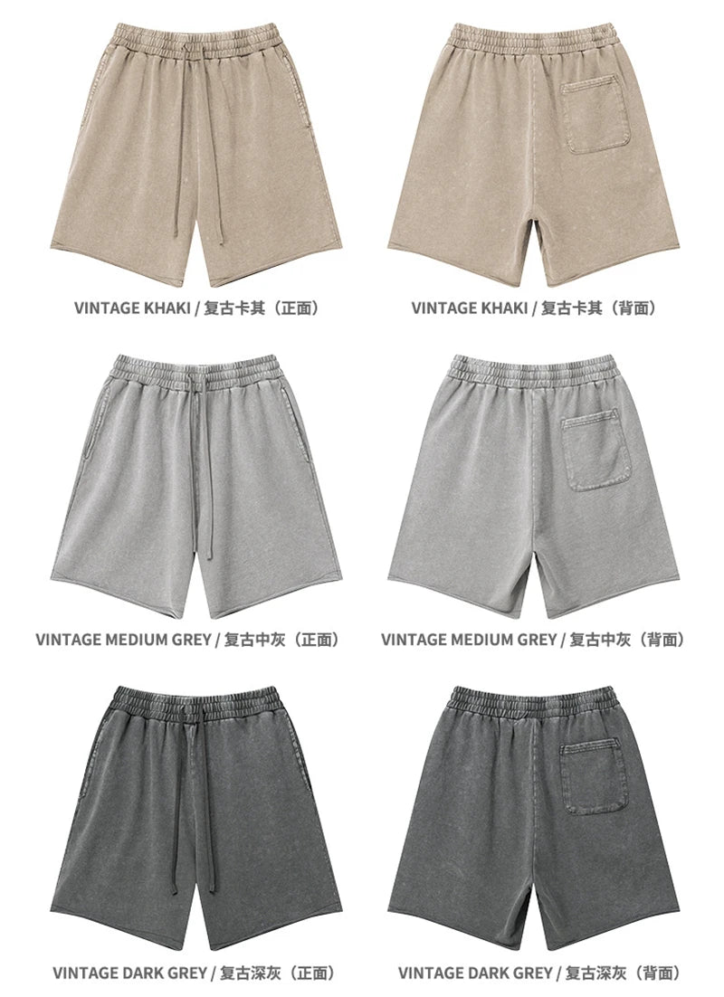 ZODF New 2025 Men Summer Loose Edge Washed Cotton Shorts Unisex Retro High Street Distressed 330gsm Shorts Brand Clothes HY1056
