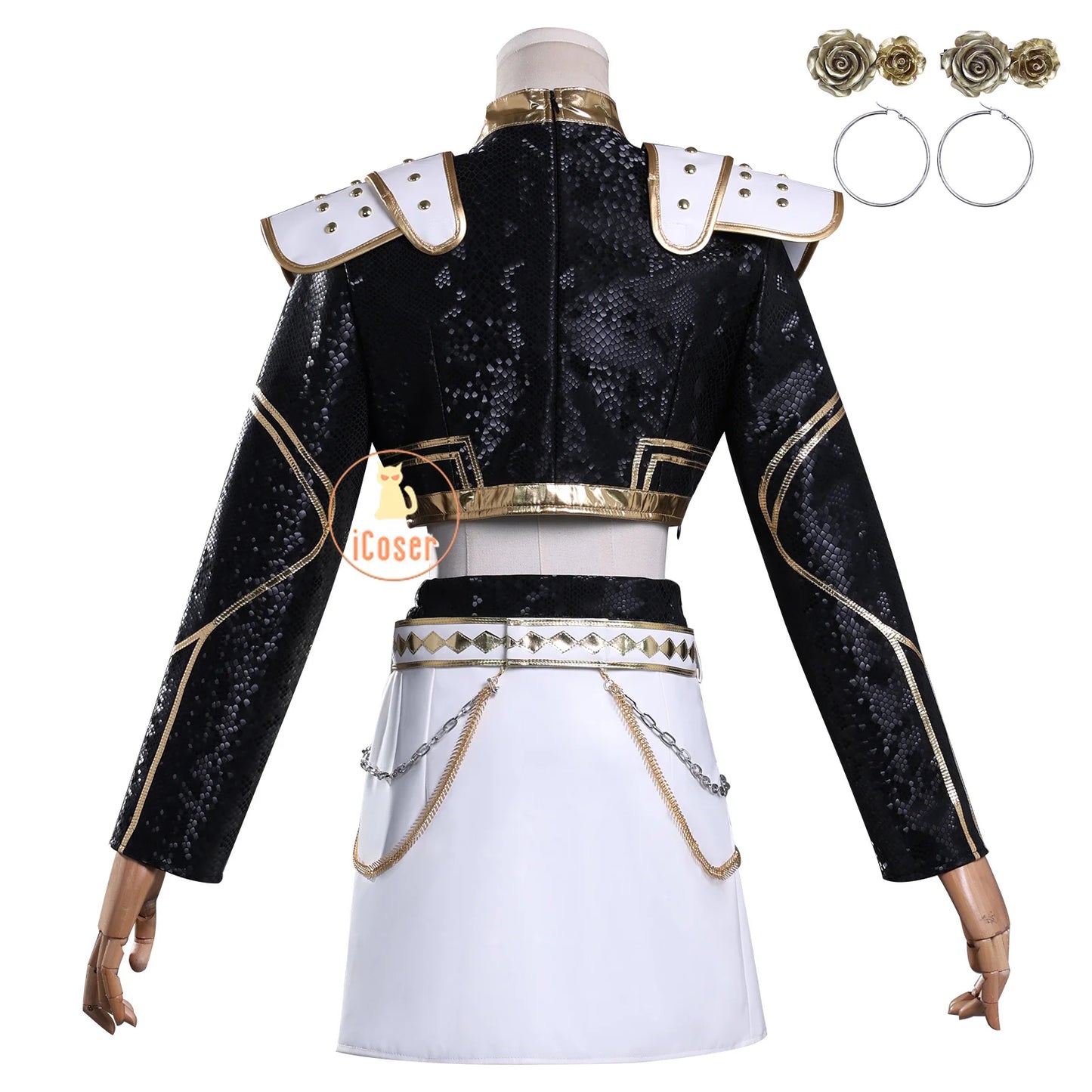 KPop Demon Hunters Zoey Cosplay Costume Black Gold Skirt Huntrix Golden Outfit Earrings Headwear Halloween Party for Women Girls
