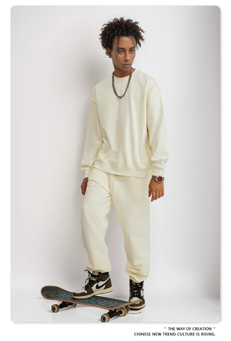 ZODF Fashion Autumn Men Solid 360gsm Sweatshirt Unisex Solid Loose Sport O Neck Pullovers Brand Clothes HY0938