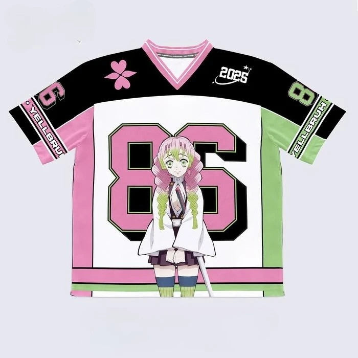 Demon Slayer Mitsuri Kanroji Anime Series Number 86 Jersey Oversize Kpop Baseball Hockey Outfit T-shirt Daily Unisex Tops Tees