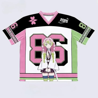 Demon Slayer Mitsuri Kanroji Anime Series Number 86 Jersey Oversize Kpop Baseball Hockey Outfit T-shirt Daily Unisex Tops Tees