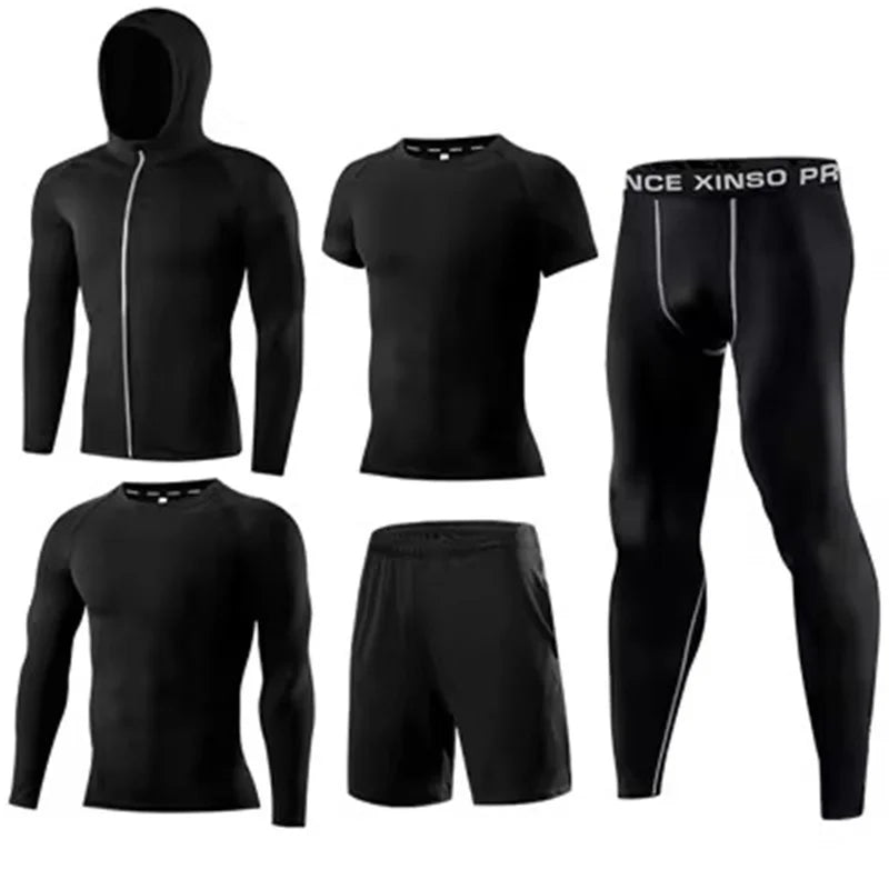 Men’s 5pcs MMA Boxing Suit Set Rashguard Compression Long-Sleeve T-Shirt & Leggings Tracksuit - Blue / M