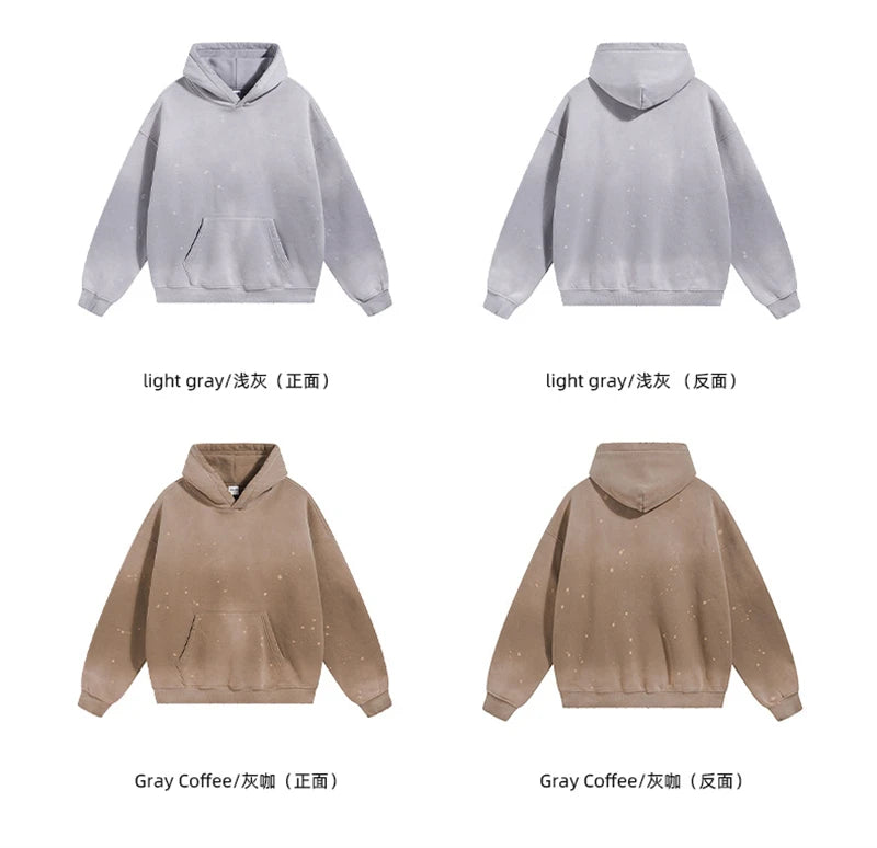 ZODF Trendy Men Washed 360gsm Fleece Hoodies Unisex Oversized Warm Paint Distressed Hooded Pullovers Winter Coat HY0947