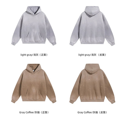 ZODF Trendy Men Washed 360gsm Fleece Hoodies Unisex Oversized Warm Paint Distressed Hooded Pullovers Winter Coat HY0947