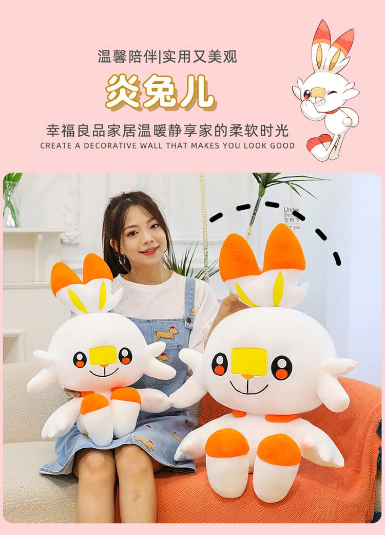 50/70/90cm Big Size Pokemon Scorbunny Anime Plush Stuffed Doll Room Decoration Kawaii Plushies Pillow Ornaments Holiday Gifts