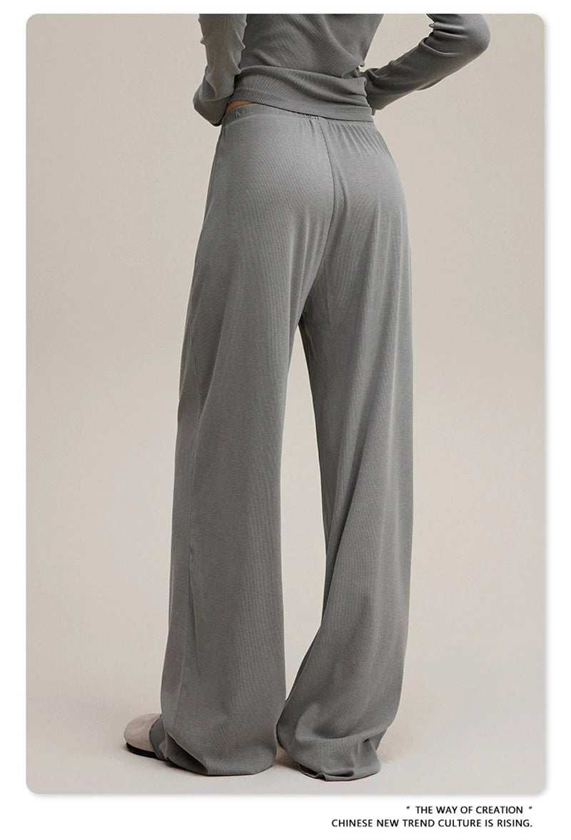 ZODF Women 2025 Solid Comfortable Loose Pants Girls Female 275gsm Solid Wide Lge Straight Trousers Brand Bottoms HY1137