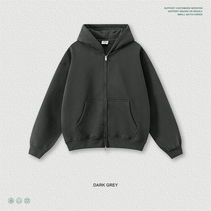 ZODF Fashion Winter 345gsm Boxy Fleece Zipper Hoodie For Men Unisex Cusual Loose Fit Warm Hooded Coat Outwears HY1178