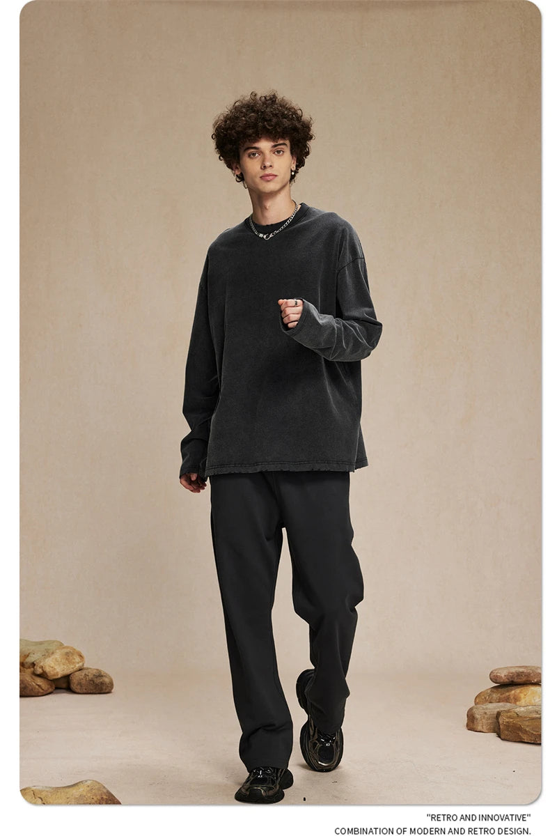 ZODF New 2024 Autumn Washed 100% Cotton T-Shirt For Men Unisex Loose Distressed 275gsm O Neck T Shirts Brand Tops HY0924