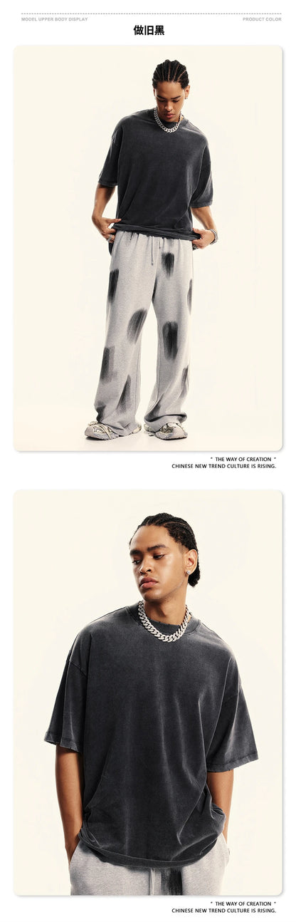 ZODF Fashion 2024 250gsm Washed Distressed T-Shirts For Men Unisex Women Retro Cotton Relax Fit T Shirt Brand Tees HY0838