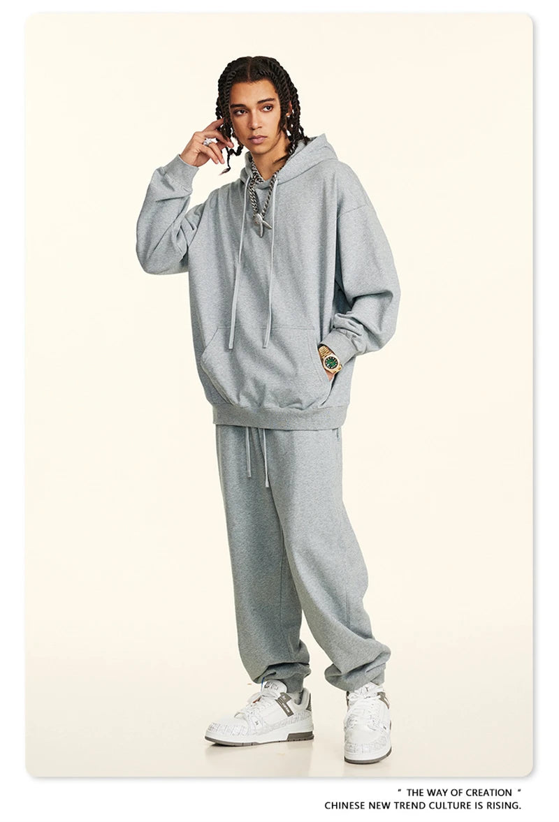 ZODF New Autumn Winter Solid Heavy Weight Hoodies For Men Unisex Basic Loose 440gsm Knitted Hooded Pullovers HY0886