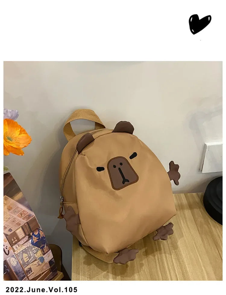 Kawaii Capybara Nylon School Bag Laptop Backpack Cartoon Children's Backpack Travel Casual Book Bags Large Capacity Backpack
