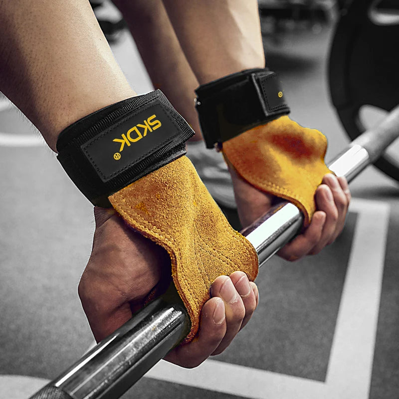 The Codex Cowhide Gym Grips with Wrist Wraps for Men and Women – Weightlifting Fitness Workout Palm Guards