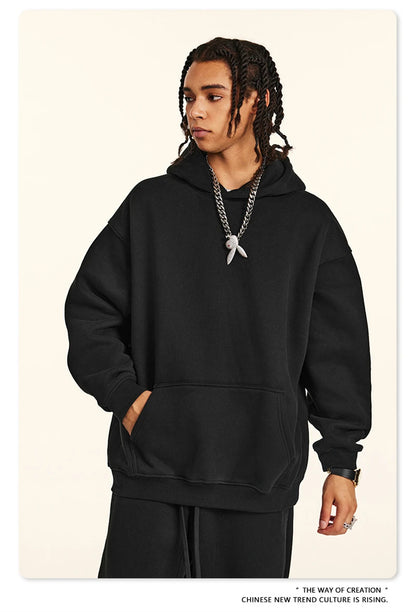 ZODF New 2024 Autumn Winter Men 345gsm Fleece Hoodies Unisex Women Relax Fit Warm Solid Hooded Pullovers Sweatshirts HY0863