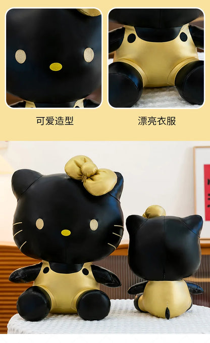 Cute Hello Kitty Plush Toy Black Gold Leather Cute Stuffed Animal Doll Kids Birthday Xmas Gift for Girls Plushie Pillow Present