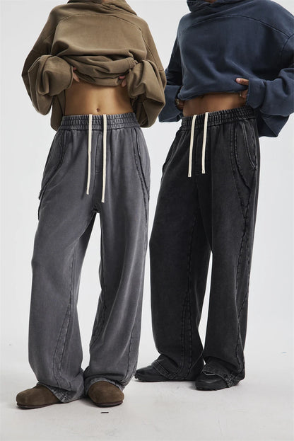 ZODF Retro 2025 Autumn Man Washed Cotton Straight Pants Unisex 430gsm Distressed Patchwork Oversized Trousers Sweatpants HY1168