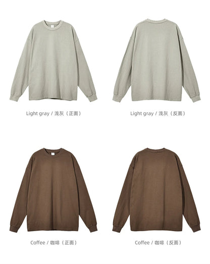 ZODF Retro Autumn Full Sleeve Washed 100% Cotton T-Shirts For Men Unisex Solid Casual Loose 310gsm Tee Brand Tops HY0405