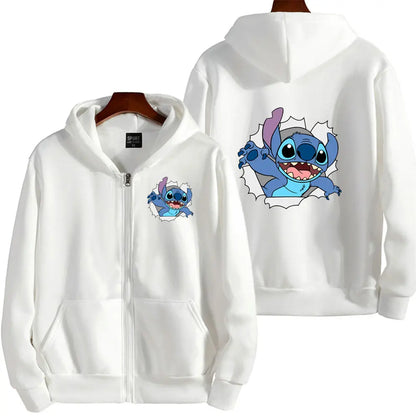 Disney Cute Princess Costume Star and Stitch Women's Oversized Jacket Zipper Hoodie Ladies Winter Warm Loose Outerwear Clothing