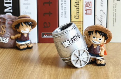 Anime One Piece Luffy Resin Office Pen Holders Collectible Monkey D Luffy 10cm Desk Pencil Pot Holder Action Figure Office Use