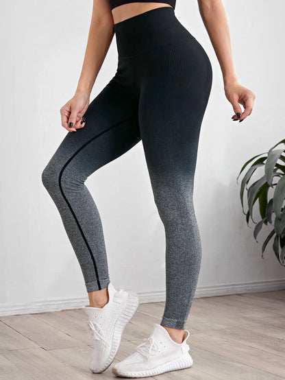 The Codex Gradient Color Energy Leggings for Women – Workout Jogging Running Yoga Gym Tights Stretch Sportswear - black