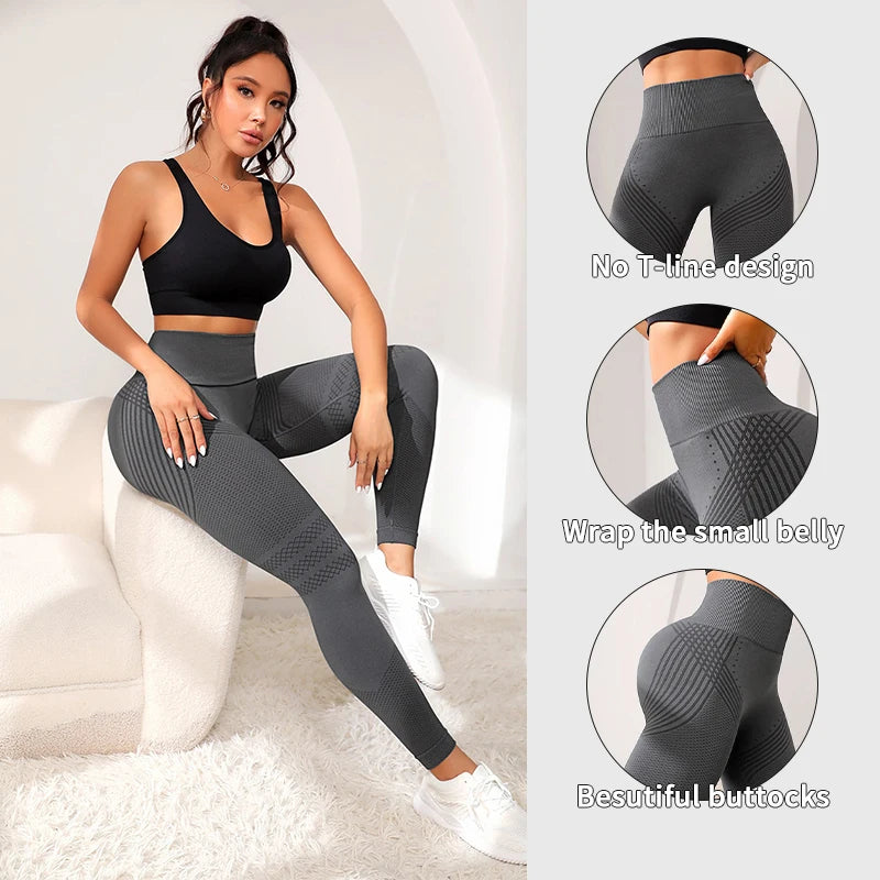 Women’s High-Waisted Elastic Sports Pants with Sexy Lines Lifting Buttocks – Fitness Running Yoga Leggings